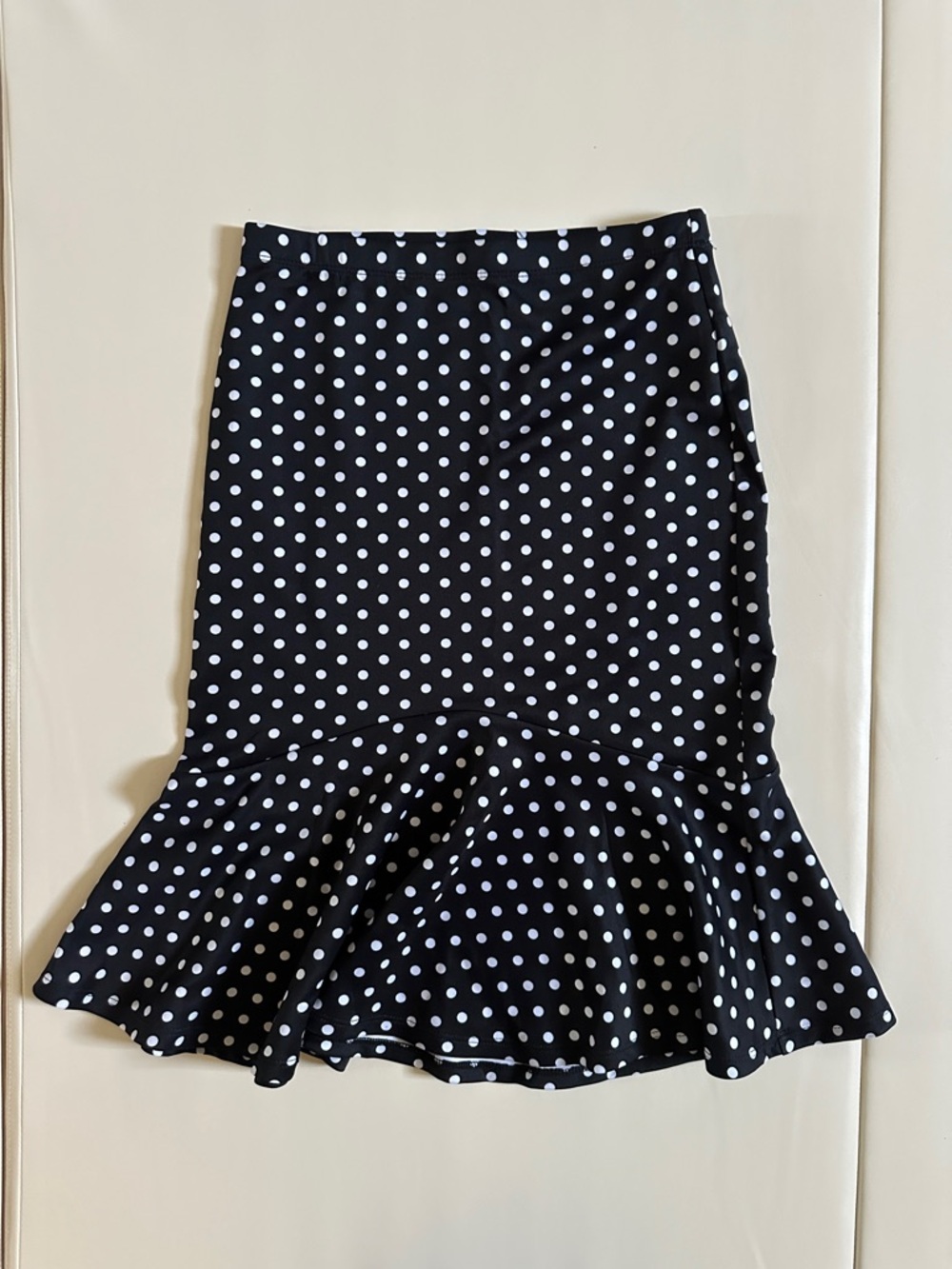 Black and White Polka Dot Mermaid Skirt with Ruffle Hem